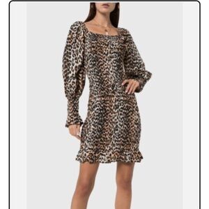 Ganni shirred leopard-print mini dress
